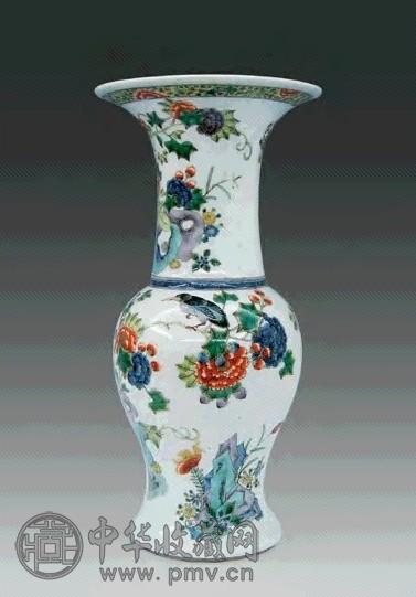 清光绪 五彩花鸟纹凤尾尊