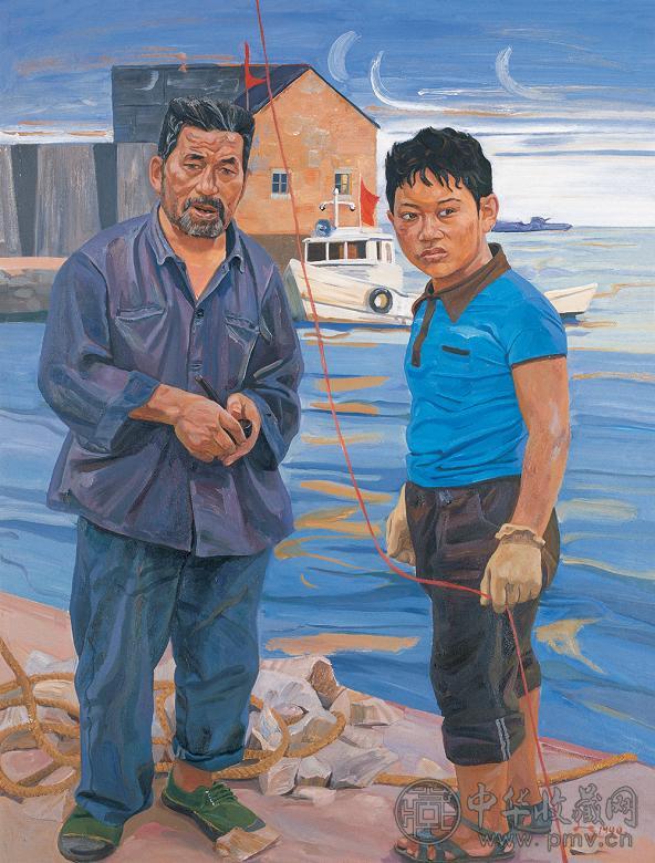 刘小东 1990年作 脆弱小绳 油彩 布面