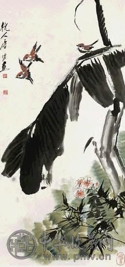 唐云 芭蕉飞雀图 立轴 设色纸本