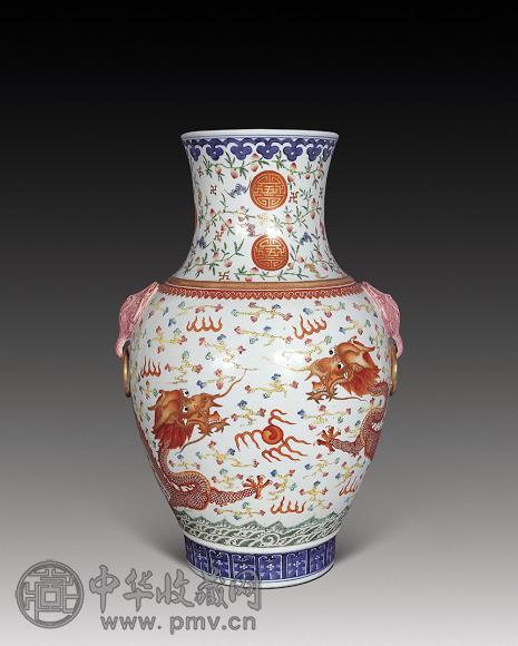 清光绪 青花加粉彩双龙铺首尊