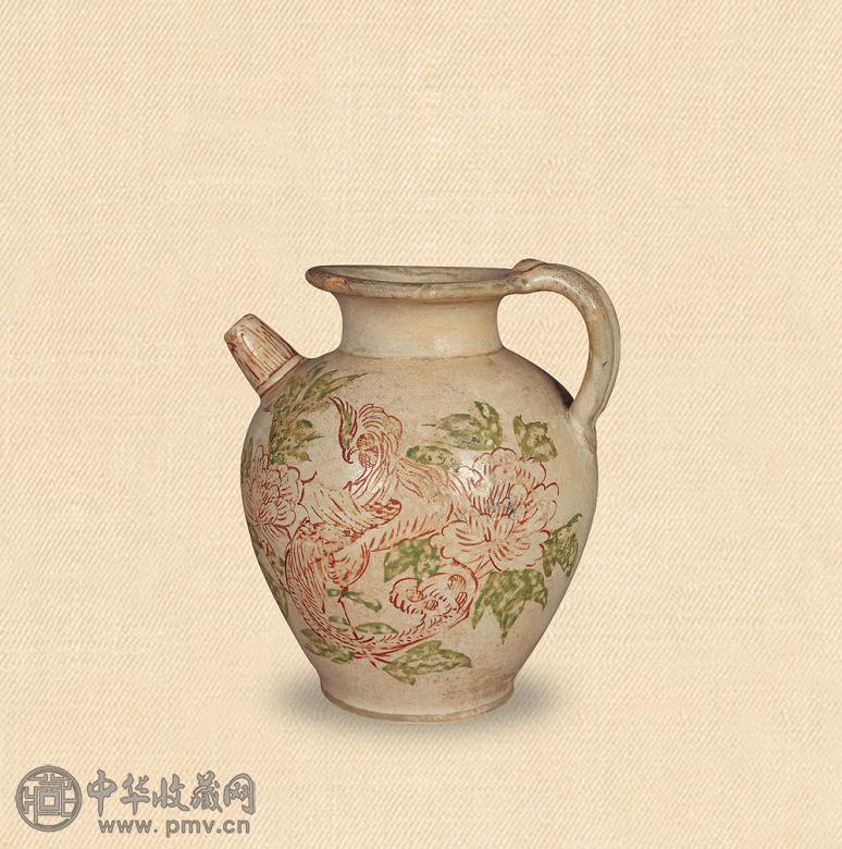 唐 白釉加彩执壶