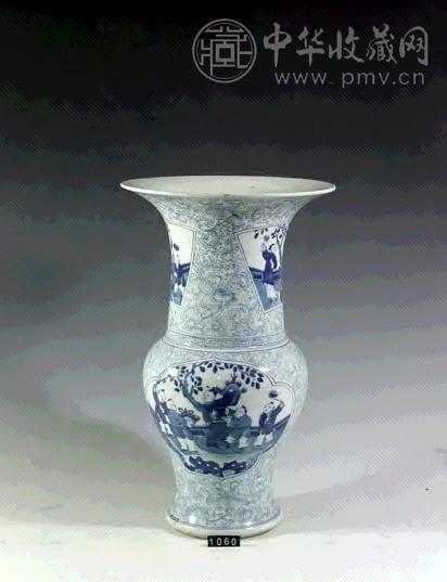 清 青花人物开光凤尾尊