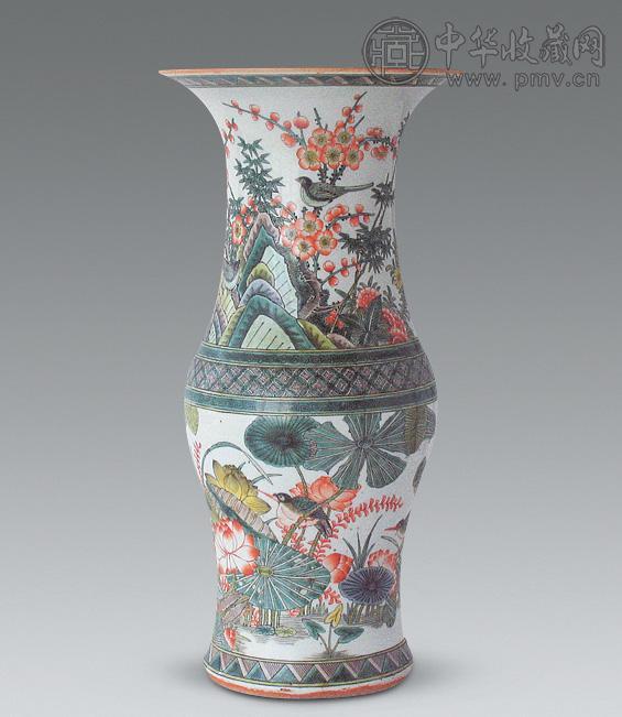 清 五彩花鸟凤尾尊