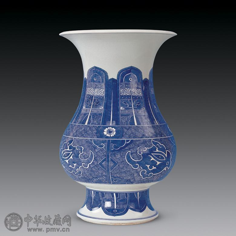 清代 青花凤尾尊