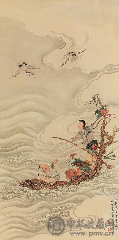 陈康侯 献寿图 立轴 设色绢本