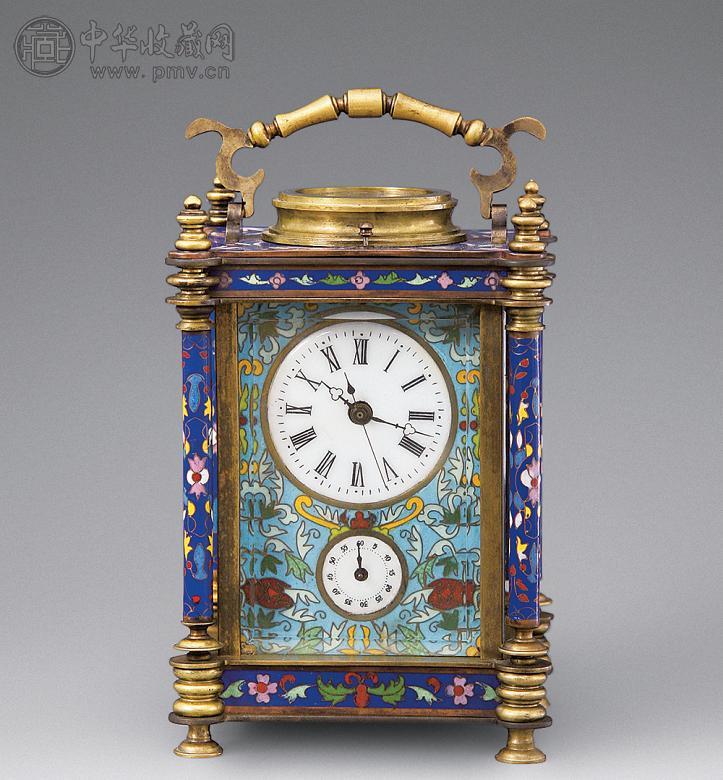 清 铜胎烧蓝四柱钟