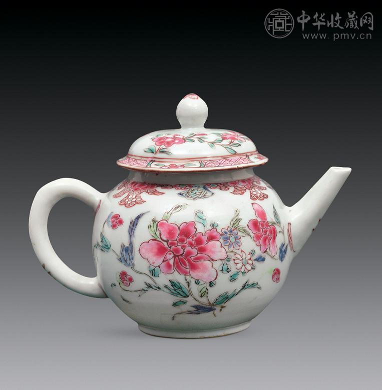 清雍正 粉彩花卉纹茶壶