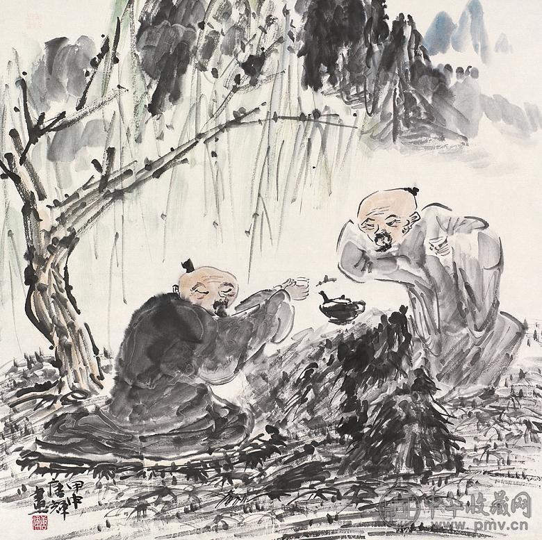 唐辉 对饮 镜心 设色纸本