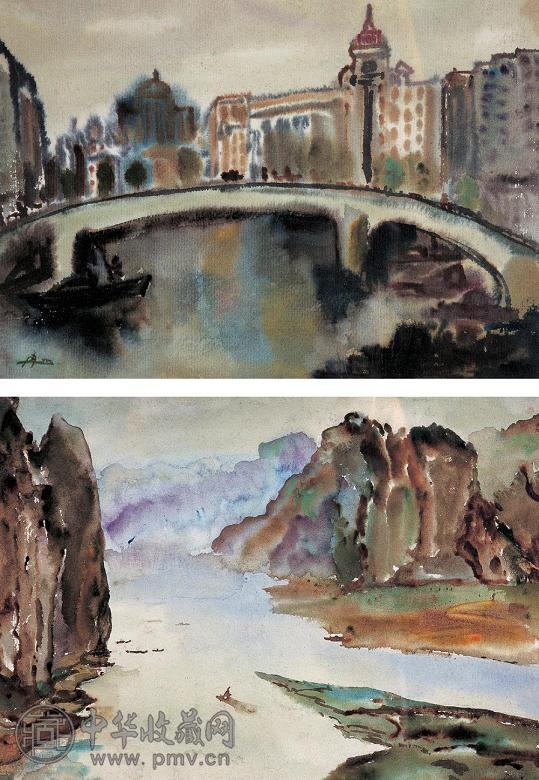 冉熙 风景(两面) 水彩纸本