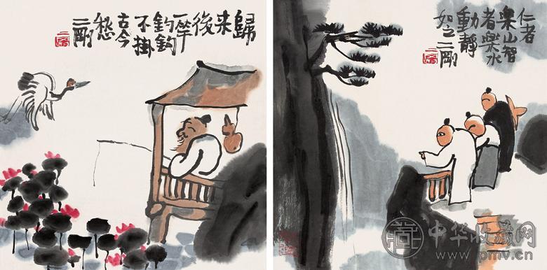 刘二刚 山水、人物 镜心 设色纸本