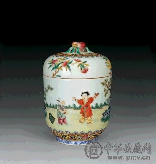 清嘉庆 粉彩盖罐