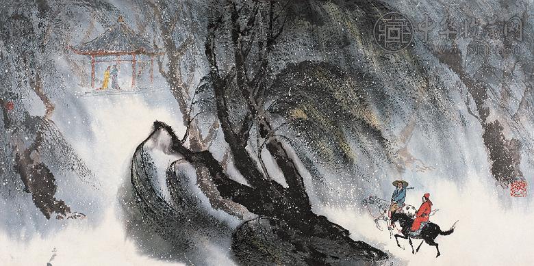 罗国士 灞柳飞雪 镜心 设色纸本