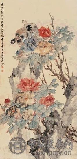 柳滨 1944年作 国色天香 立轴 设色纸本