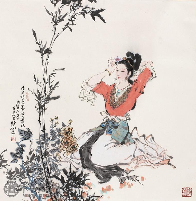 白伯骅 仕女 立轴 设色纸本