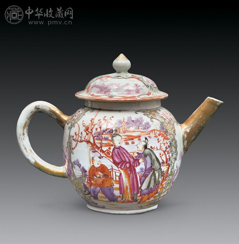清乾隆 粉彩开光人物纹茶壶