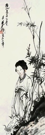 林风眠 1931年作 倚竹仕女 镜心 设色纸本