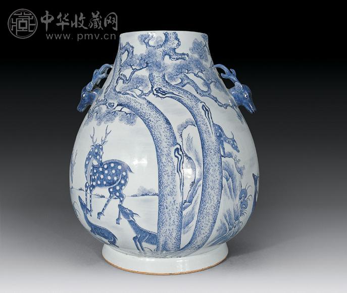 清光绪 青花松鹤鹿头尊