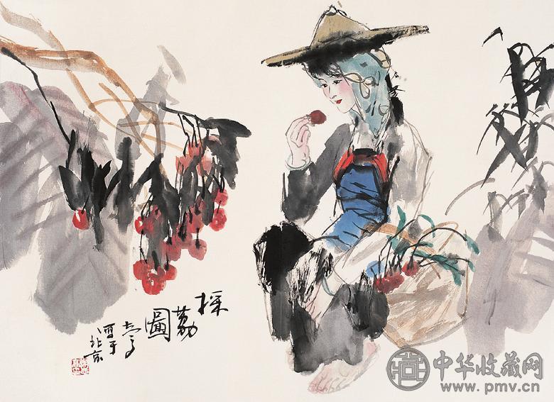 谢志高 采荔图 镜心 设色纸本