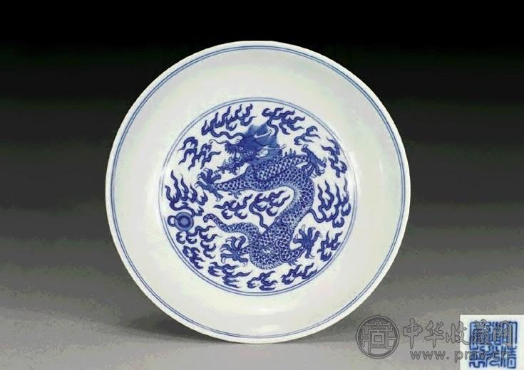 清道光 青花云龙纹盘