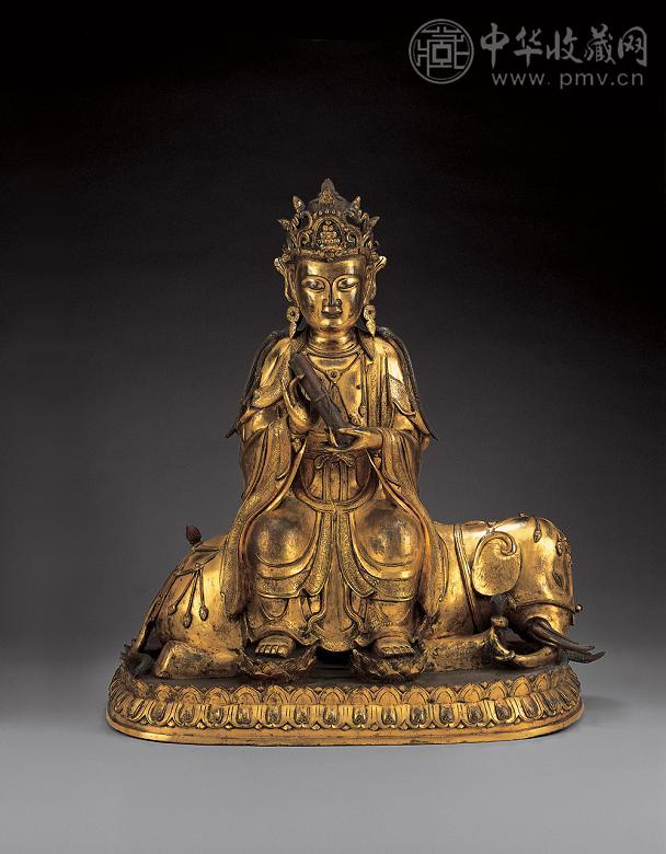 明十六世纪 鎏金铜普贤菩萨坐像