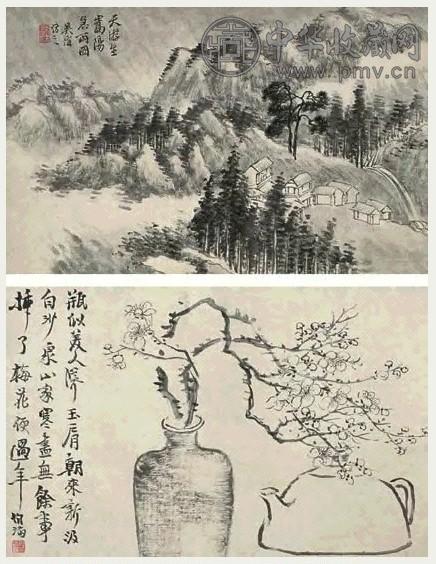 吴涛 山水 花卉 立轴 水墨纸本