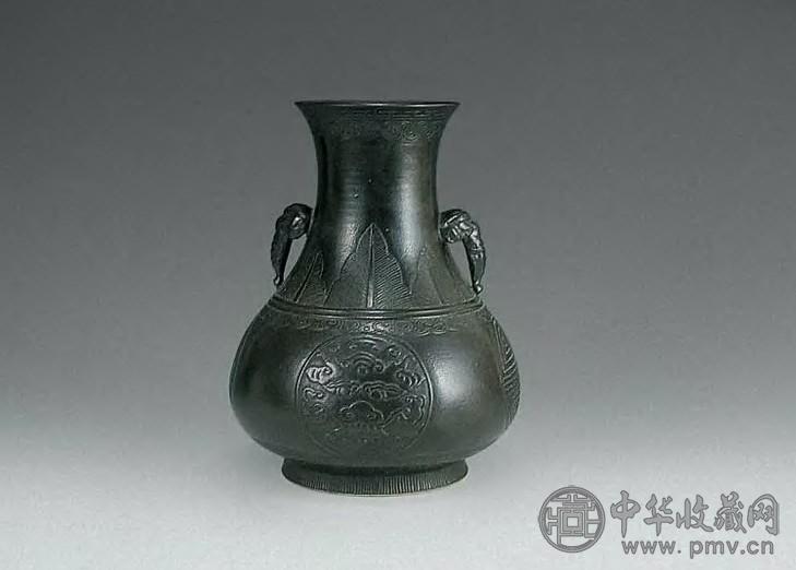 清光绪 黑釉暗刻双象耳尊