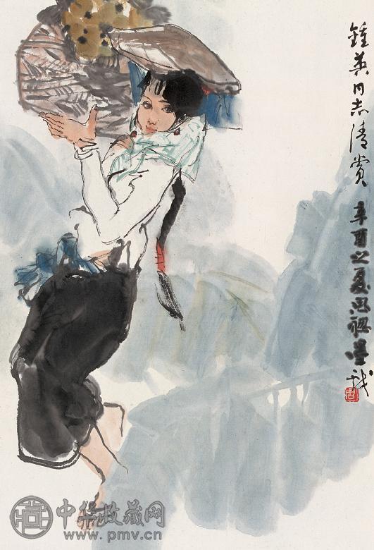 周思聪 辛酉(1981年)作 丰收图 立轴 设色纸本