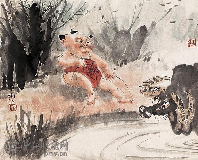 傅小石 牧牛图 镜心