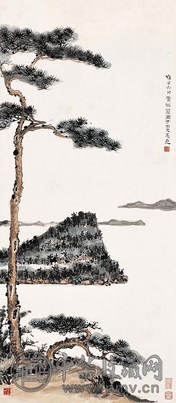 黄般若 1960年作 香港离岛风光 立轴 设色纸本