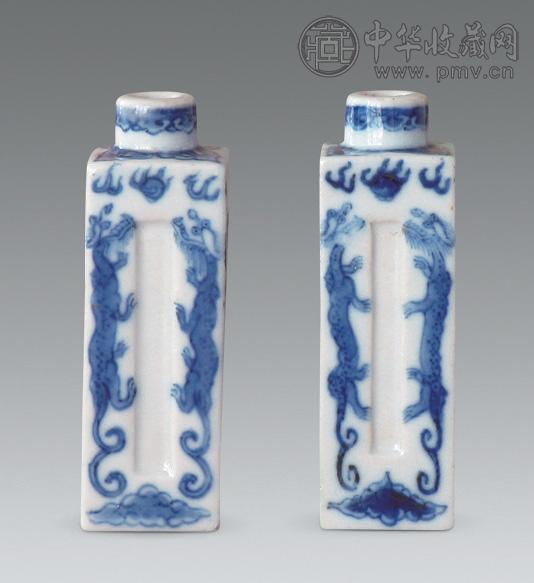 清中期 青花鼻烟壶(1对)