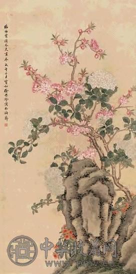 徐思珍 戊午(1918年)作 桃花绣球 中堂 设色纸本