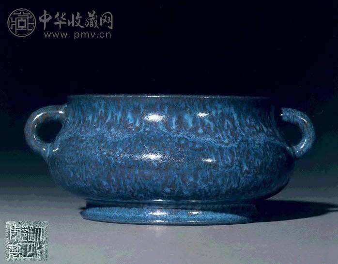 清雍正 炉均釉双耳炉