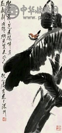 唐云 芭蕉小鸟 片 设色纸本