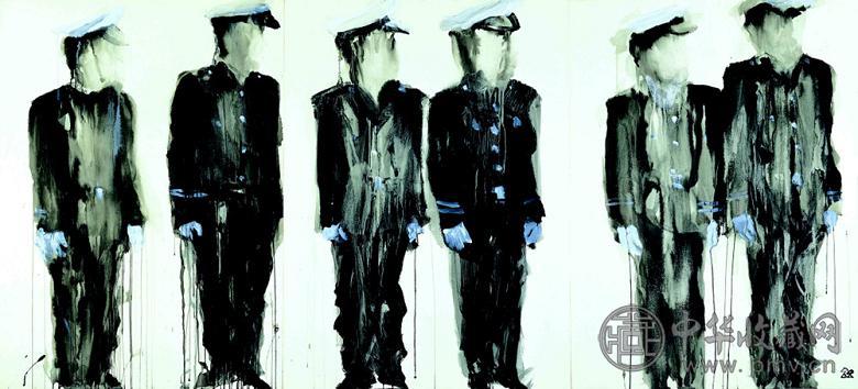 李松松 2001年作 警察 油画 纸本 裱于画布