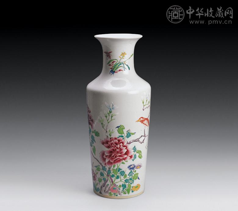 清雍正 粉彩花鸟纹观音尊