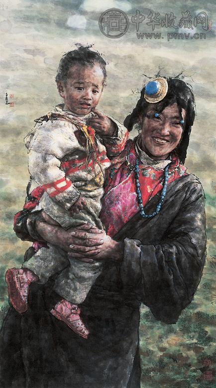 南海岩 藏区牧民 镜心 设色纸本