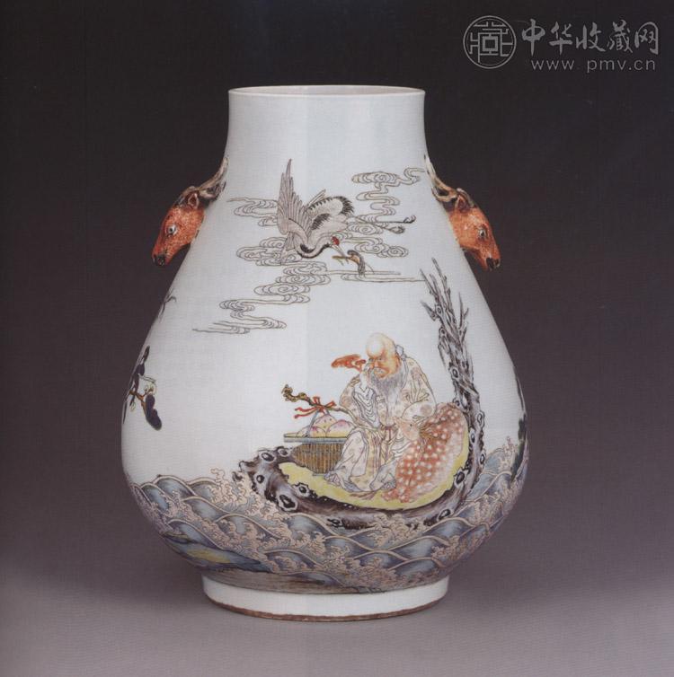 清光绪 粉彩福禄寿纹鹿头尊 清光绪 粉彩福禄寿纹鹿头尊