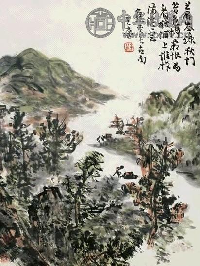 余任天 秋浦放棹 立轴 设色纸本