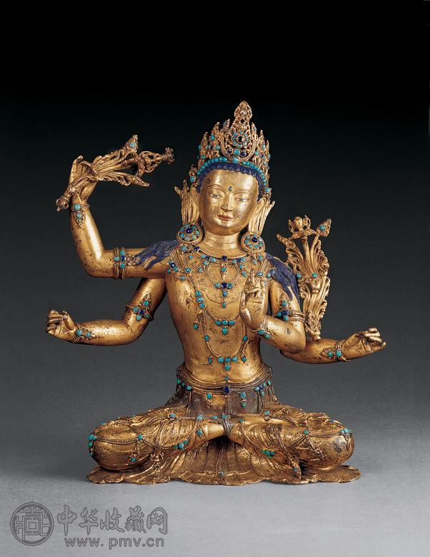 十四世纪 铜鎏金四臂文殊菩萨