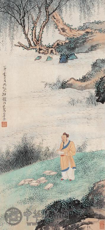 冯超然 丁卯(1927)年作 人物故事 镜心 设色纸本