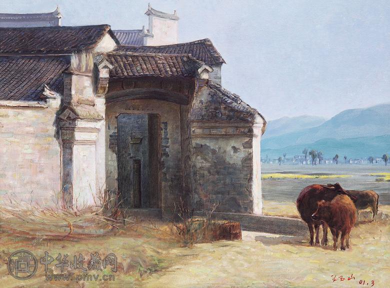 王玉山 牛与房屋 布面油彩