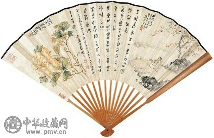 钱松嵒 王传镒等 书画合璧 成扇 设色纸本