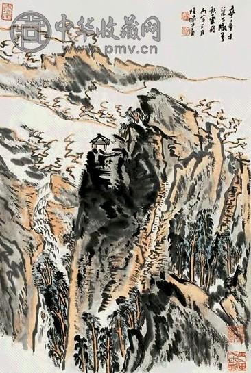 陆俨少 丙寅(1986)年作 山水 立轴 纸本设色