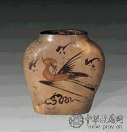 清末 白釉黑花尊