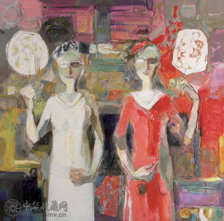 鲁燕生 宫扇 布面 油画