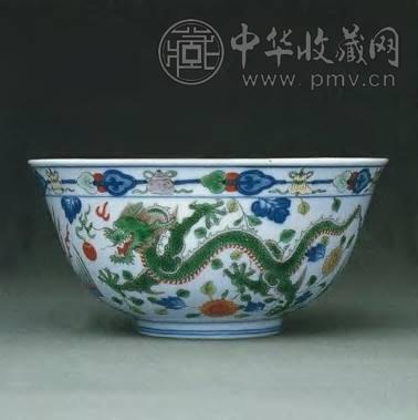 清道光 五彩龙凤纹碗
