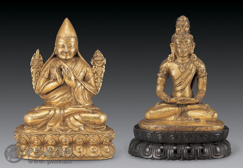 十七世纪 铜鎏金宗喀巴 无量寿佛像(2件)