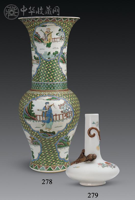 民国 三彩锦地开光八仙人物凤尾尊 民国 三彩锦地开光八仙人物凤尾尊