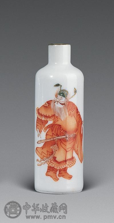 清同治 矾红钟馗纹描金鼻烟壶