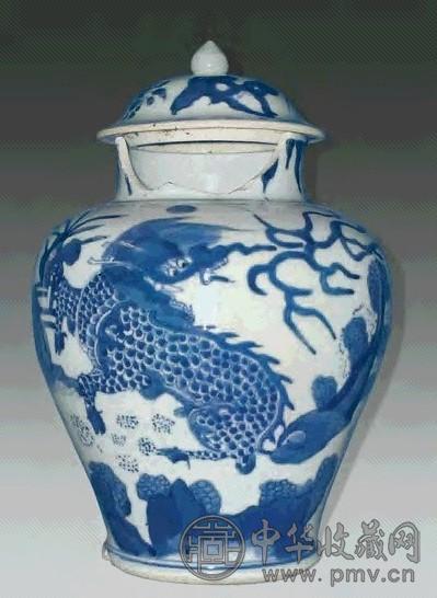 清顺治 青花麒麟盖罐